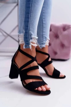 Damskie Boto Damskie Sandały Na Słupku Zamszowe Czarne Lemilia