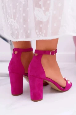 Online Damskie buty S.Barski Damskie Sandały Na Słupku Z Perełkami Fuksja Renes