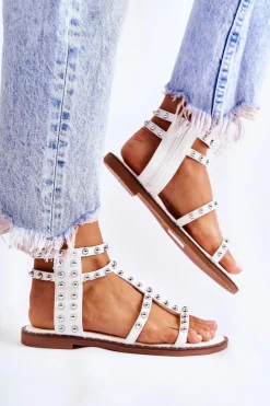 Damskie Boto Damskie Sandały Na Suwak Z Ćwiekami Białe Cavos