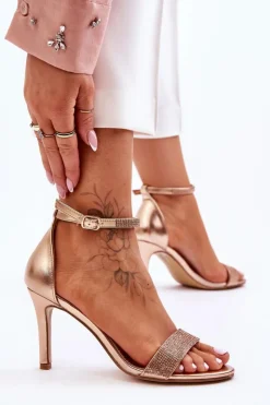 Best Boto Damskie Sandały Na Szpilce Z Dżetami Różowe Złoto Perfecto