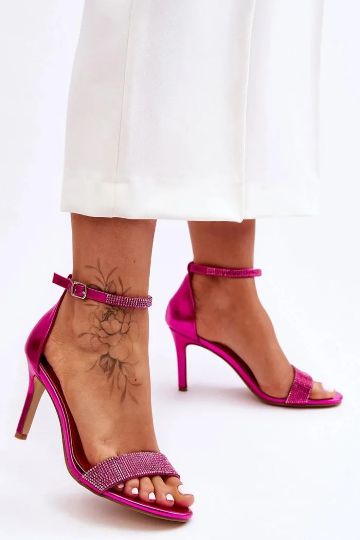 Best Boto Damskie Sandały Na Szpilce Z Dżetami Fuksja Perfecto Różowy