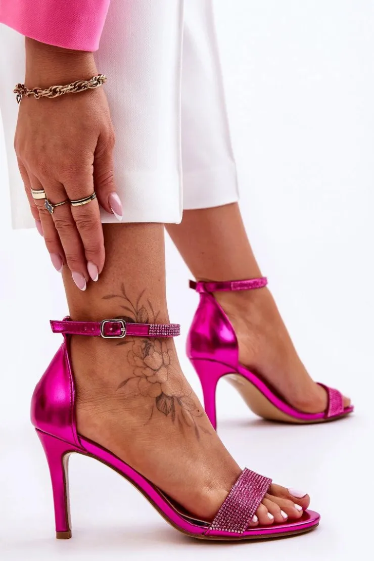 Best Boto Damskie Sandały Na Szpilce Z Dżetami Fuksja Perfecto Różowy