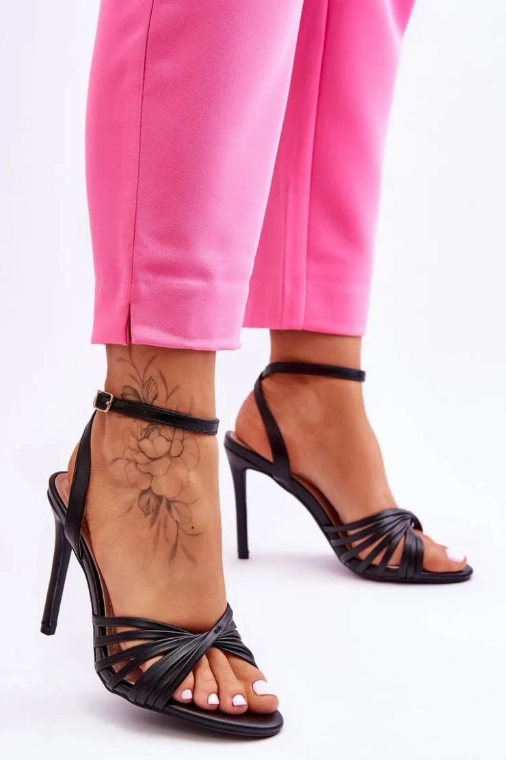 Boto Damskie Sandały Na Szpilce Czarne My Darling Czarny