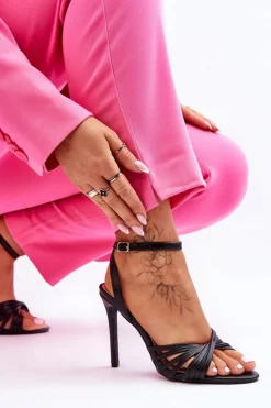 Boto Damskie Sandały Na Szpilce Czarne My Darling Czarny