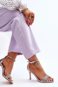 Boto Sandały Na Obcasie*Damskie Sandały Na Szpilce Z Dżetami Srebrne Perfecto