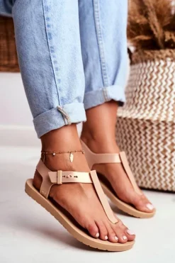 ZAXY Sandały Gumowe|Sandały Płaskie*Damskie Sandały Pachnące Gumowe Beżowe DD285040