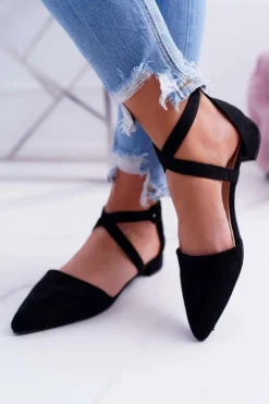 Boto Baleriny Klasyczne*Damskie Sandały Płaskie Czarne Zamszowe W Szpic Medena