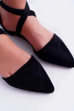 Boto Baleriny Klasyczne*Damskie Sandały Płaskie Czarne Zamszowe W Szpic Medena