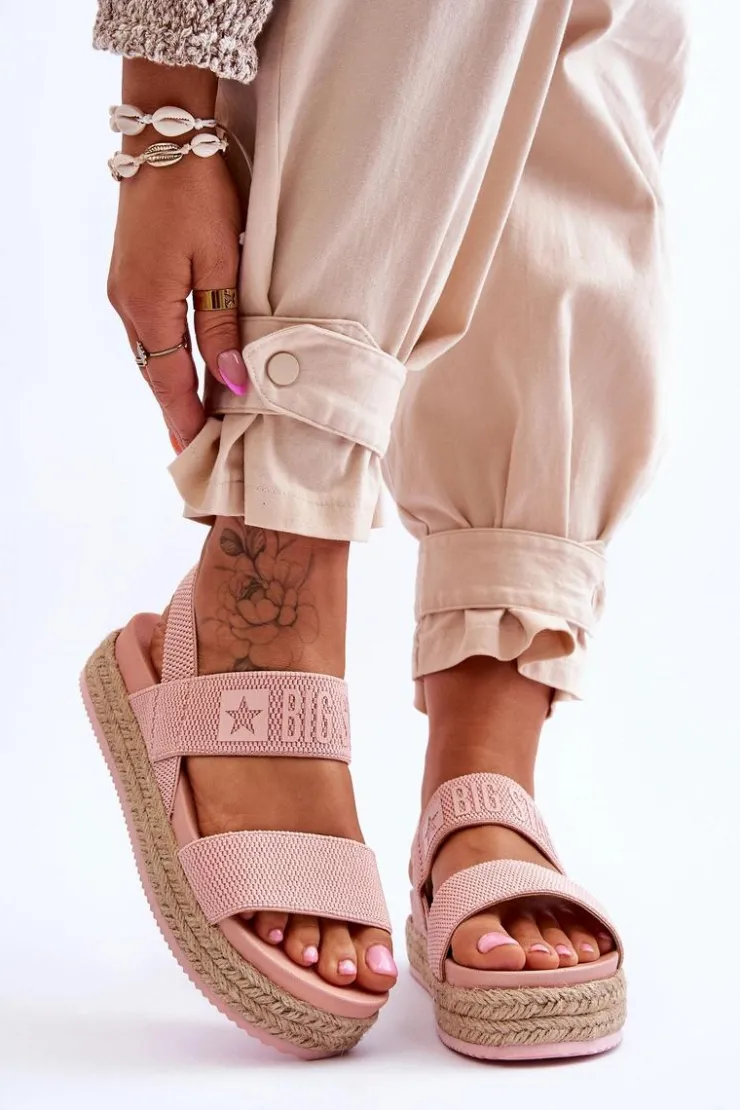 Big Star Shoes Sandały Big Star|Sandały Płaskie*Damskie Sandały Wsuwane Big Star LL274859 Różowe