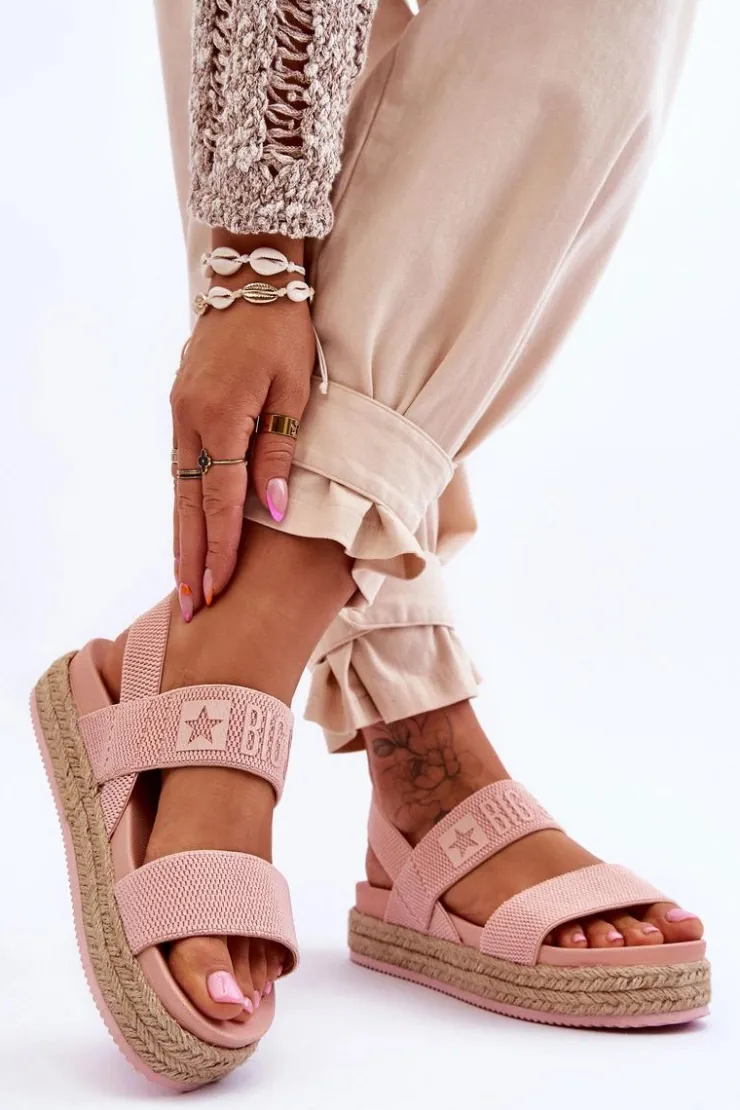 Big Star Shoes Sandały Big Star|Sandały Płaskie*Damskie Sandały Wsuwane Big Star LL274859 Różowe