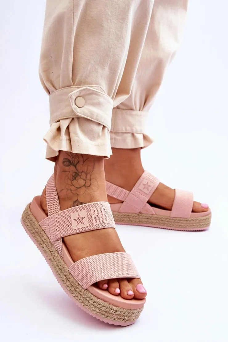 Big Star Shoes Sandały Big Star|Sandały Płaskie*Damskie Sandały Wsuwane Big Star LL274859 Różowe