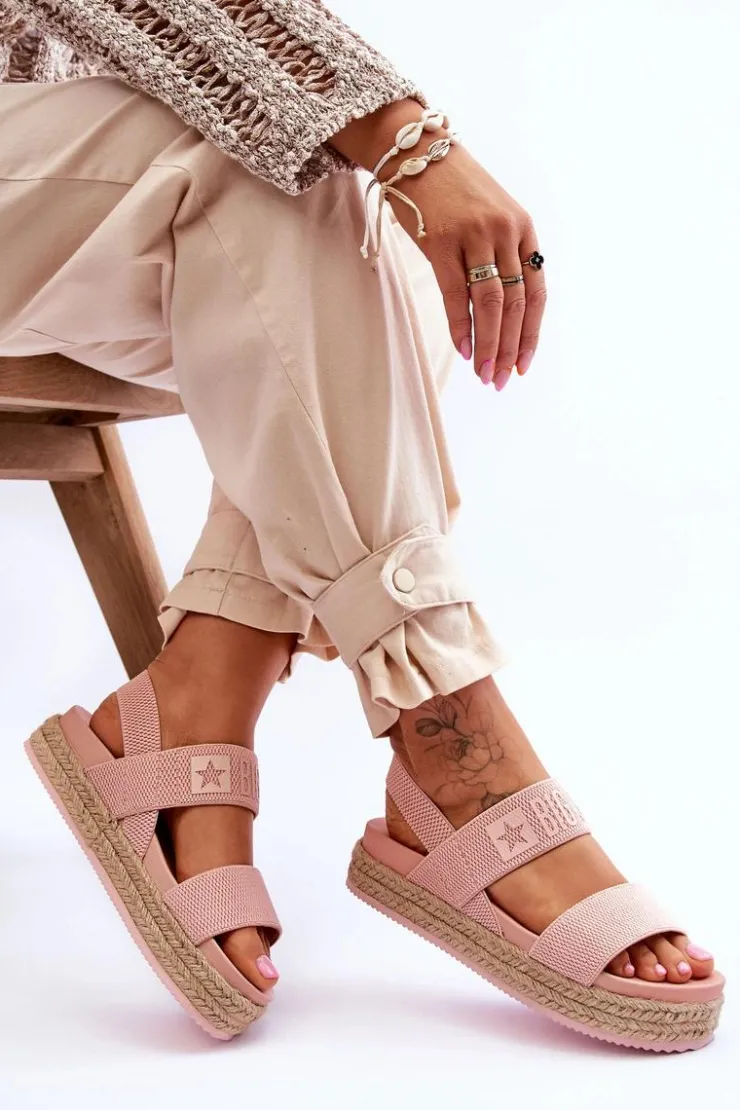 Big Star Shoes Sandały Big Star|Sandały Płaskie*Damskie Sandały Wsuwane Big Star LL274859 Różowe