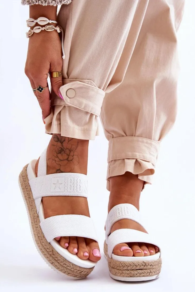 Big Star Shoes Sandały Big Star|Sandały Płaskie*Damskie Sandały Wsuwane Big Star LL274857 Białe