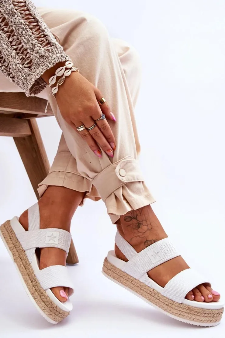 Big Star Shoes Sandały Big Star|Sandały Płaskie*Damskie Sandały Wsuwane Big Star LL274857 Białe