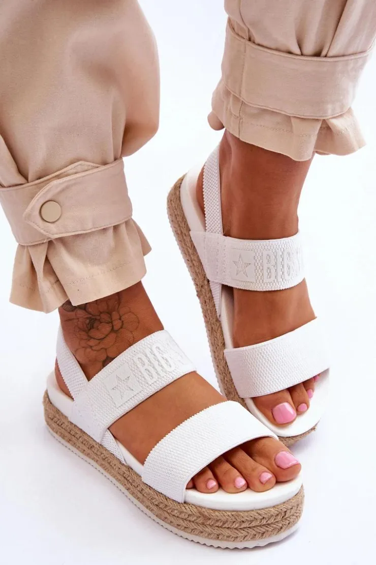 Big Star Shoes Sandały Big Star|Sandały Płaskie*Damskie Sandały Wsuwane Big Star LL274857 Białe