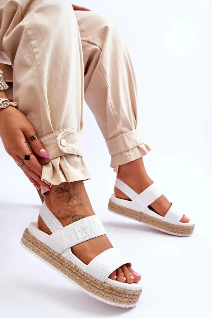 Big Star Shoes Sandały Big Star|Sandały Płaskie*Damskie Sandały Wsuwane Big Star LL274857 Białe