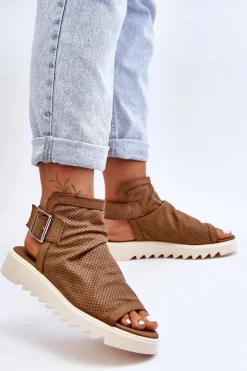 Boto Sandały Płaskie*Damskie Sandały Z Cholewką Za Kostkę Camel Adonis