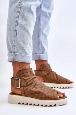 Boto Sandały Płaskie*Damskie Sandały Z Cholewką Za Kostkę Camel Adonis