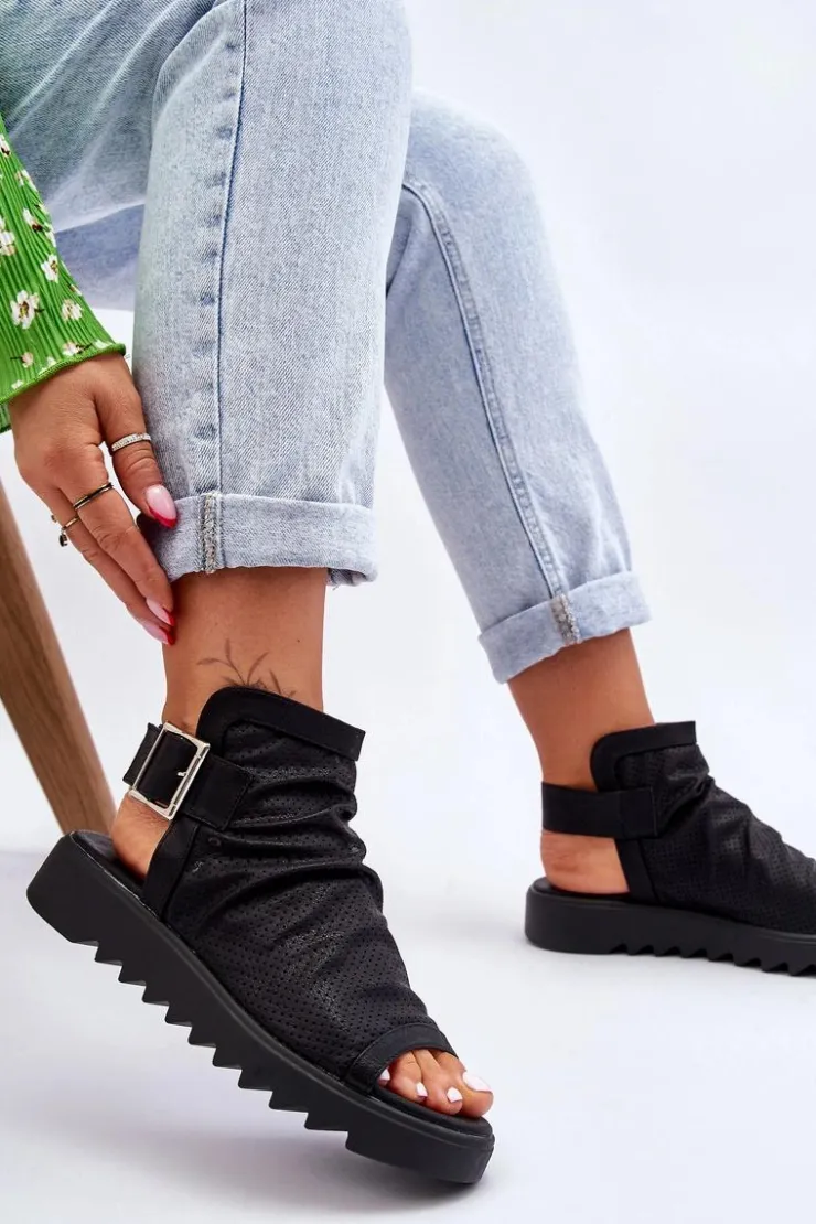 Discount Boto Damskie Sandały Z Cholewką Za Kostkę Czarne Adonis