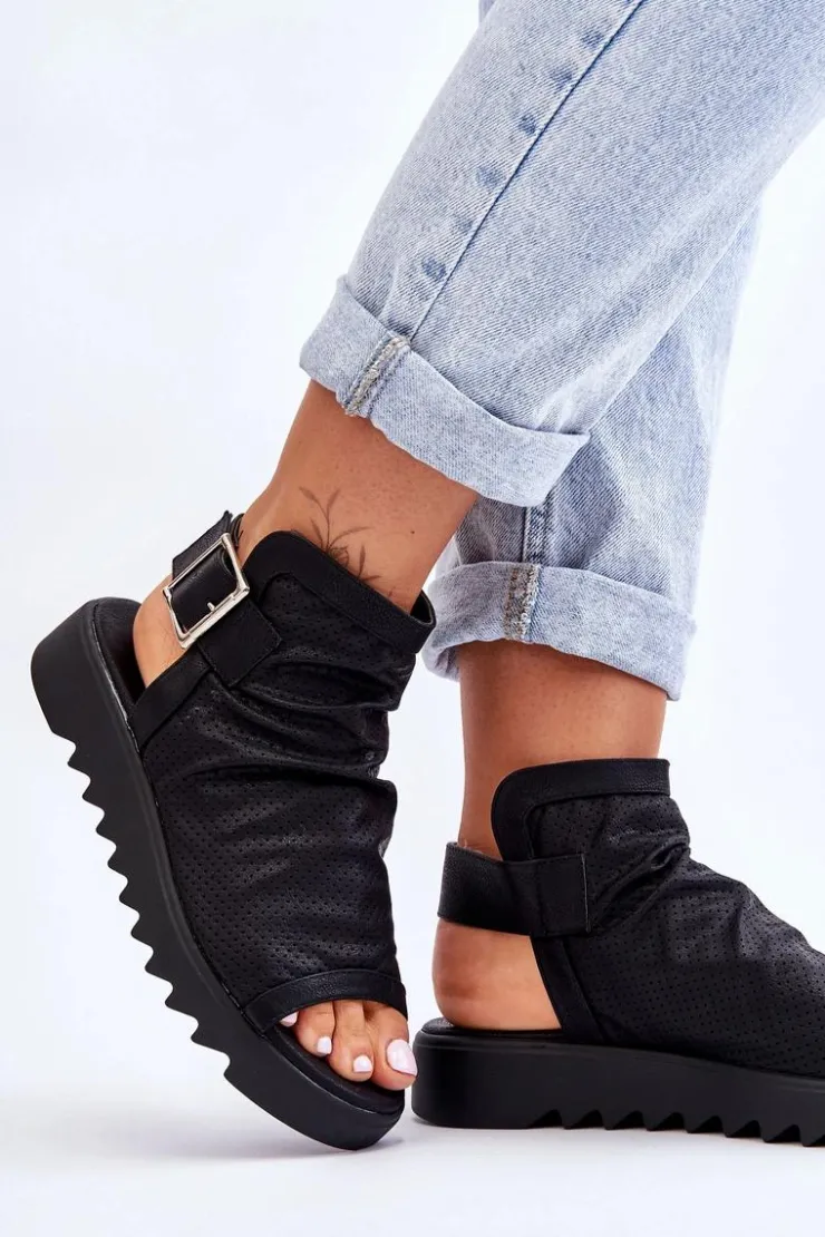 Discount Boto Damskie Sandały Z Cholewką Za Kostkę Czarne Adonis