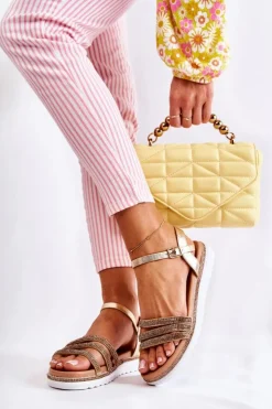 Boto Sandały Płaskie*Damskie Sandały Z Cyrkoniami Złote Sorrita