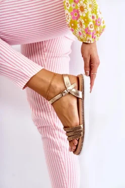 Boto Sandały Płaskie*Damskie Sandały Z Cyrkoniami Złote Sorrita