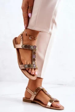 Damskie Damskie buty S.Barski Damskie Sandały Z Dżetami Różowe Złoto Julies