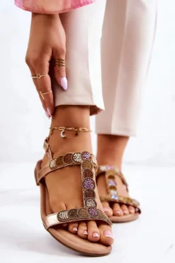 Damskie Damskie buty S.Barski Damskie Sandały Z Dżetami Różowe Złoto Julies