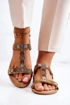 Damskie Damskie buty S.Barski Damskie Sandały Z Dżetami Różowe Złoto Julies