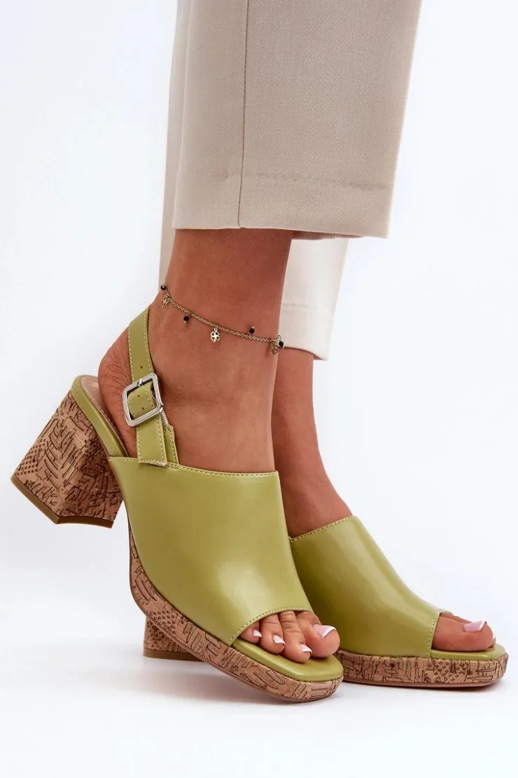 Damskie Buty Sergio Leone Damskie Sandały Z Eko Skóry Na Słupku Sergio Leone SK572 Pistacjowe