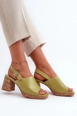 Damskie Buty Sergio Leone Damskie Sandały Z Eko Skóry Na Słupku Sergio Leone SK572 Pistacjowe