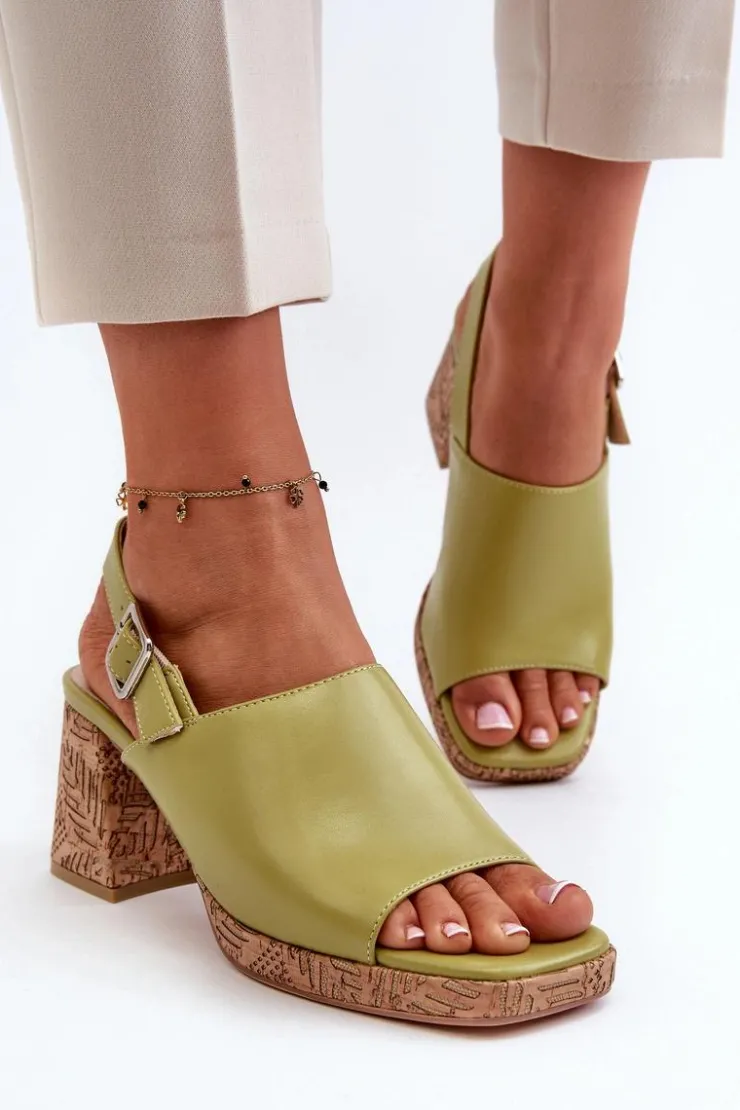 Damskie Buty Sergio Leone Damskie Sandały Z Eko Skóry Na Słupku Sergio Leone SK572 Pistacjowe