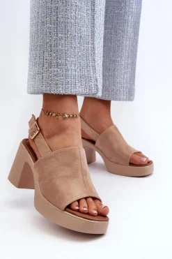 Buty damskie Vinceza Sandały Na Obcasie*Damskie Sandały Z Eko Zamszu Na Platformie I Obcasie Beżowe Vatle