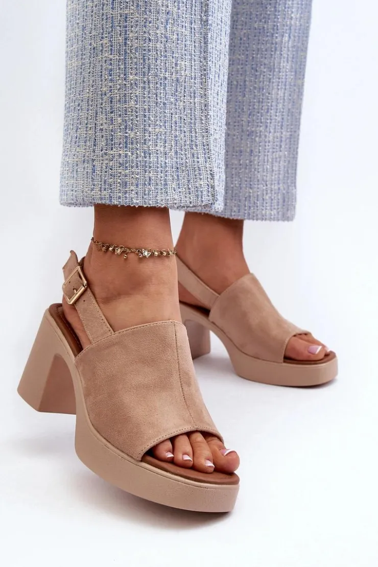 Buty damskie Vinceza Sandały Na Obcasie*Damskie Sandały Z Eko Zamszu Na Platformie I Obcasie Beżowe Vatle