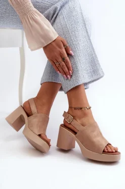 Buty damskie Vinceza Sandały Na Obcasie*Damskie Sandały Z Eko Zamszu Na Platformie I Obcasie Beżowe Vatle