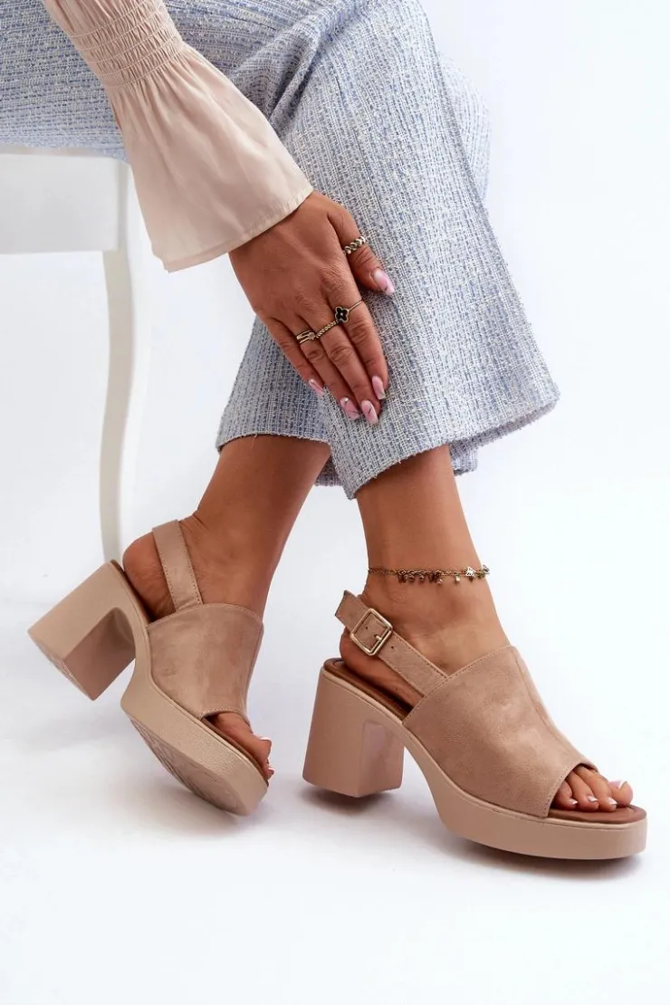 Buty damskie Vinceza Sandały Na Obcasie*Damskie Sandały Z Eko Zamszu Na Platformie I Obcasie Beżowe Vatle
