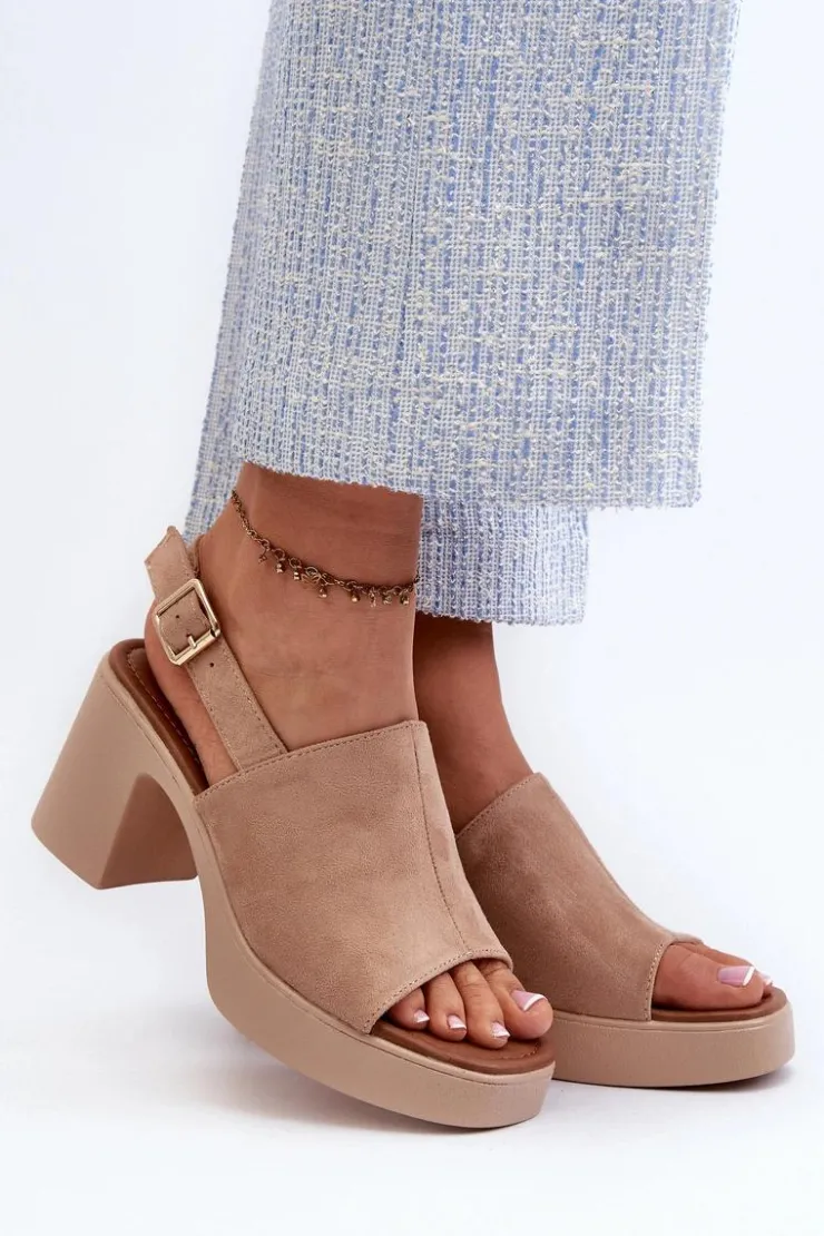 Buty damskie Vinceza Sandały Na Obcasie*Damskie Sandały Z Eko Zamszu Na Platformie I Obcasie Beżowe Vatle