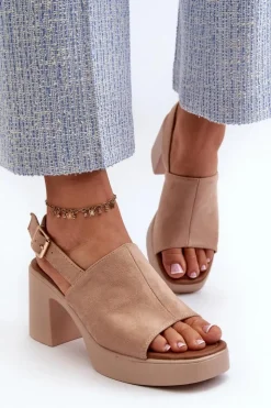 Buty damskie Vinceza Sandały Na Obcasie*Damskie Sandały Z Eko Zamszu Na Platformie I Obcasie Beżowe Vatle