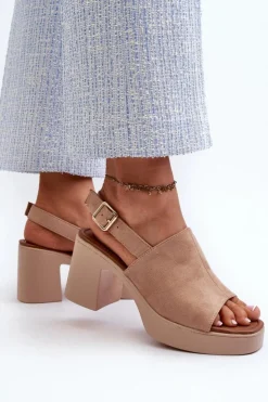 Buty damskie Vinceza Sandały Na Obcasie*Damskie Sandały Z Eko Zamszu Na Platformie I Obcasie Beżowe Vatle