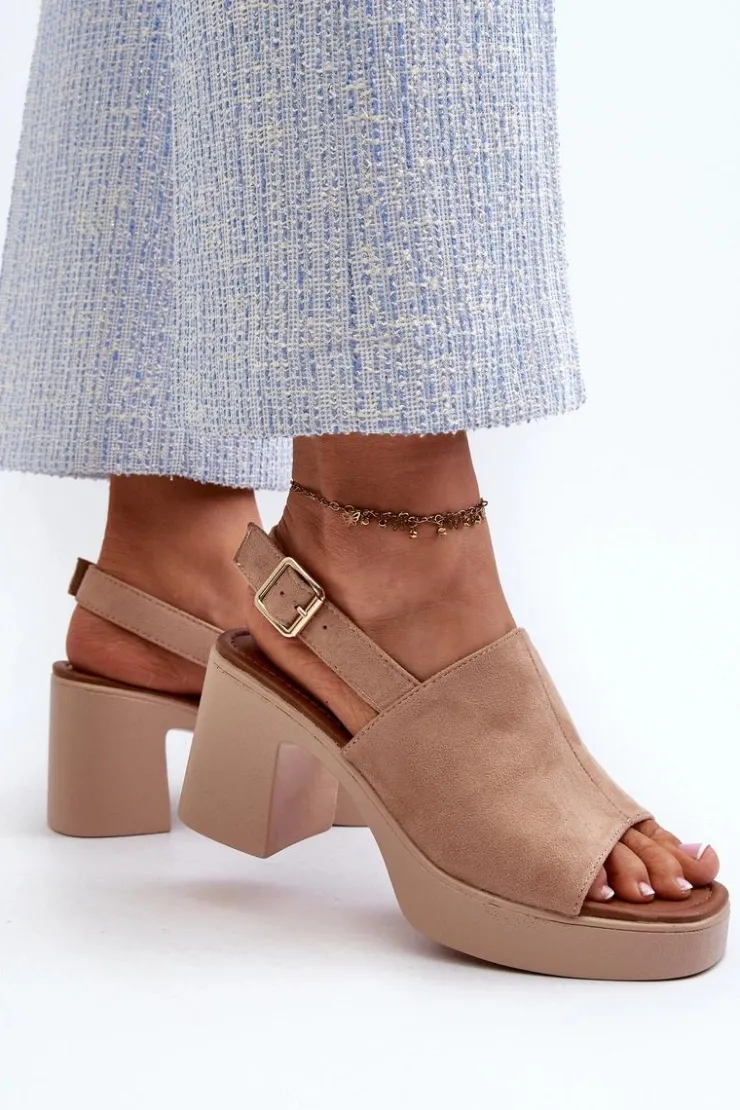 Buty damskie Vinceza Sandały Na Obcasie*Damskie Sandały Z Eko Zamszu Na Platformie I Obcasie Beżowe Vatle