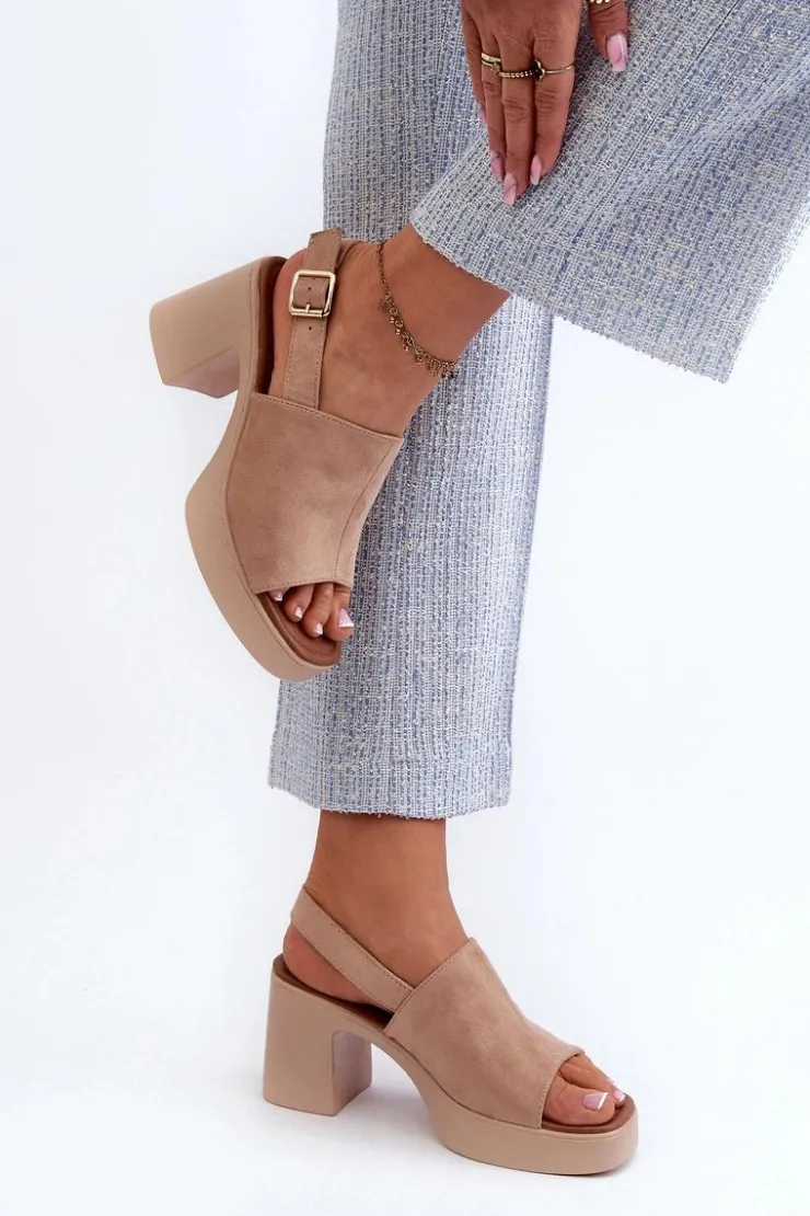 Buty damskie Vinceza Sandały Na Obcasie*Damskie Sandały Z Eko Zamszu Na Platformie I Obcasie Beżowe Vatle