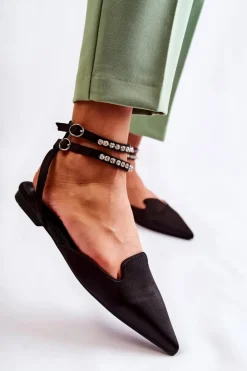 Boto Sandały Płaskie*Damskie Sandały Z Noskiem W Szpic Czarne Amisha