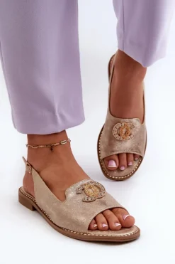 Hot Damskie buty S.Barski Damskie Sandały Z Ozdobą S.Barski KV27-049 Złote