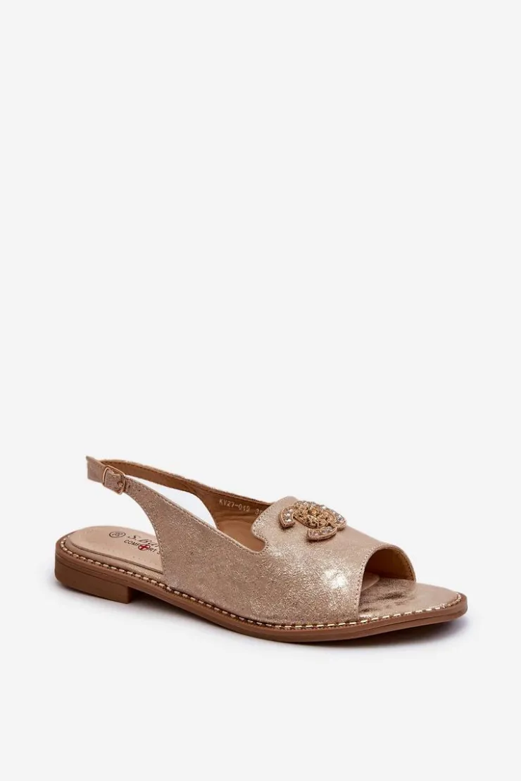 Hot Damskie buty S.Barski Damskie Sandały Z Ozdobą S.Barski KV27-049 Złote