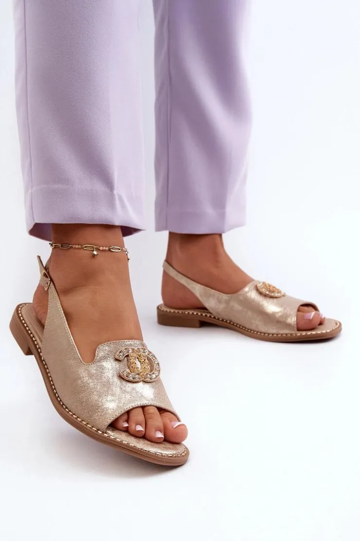 Hot Damskie buty S.Barski Damskie Sandały Z Ozdobą S.Barski KV27-049 Złote