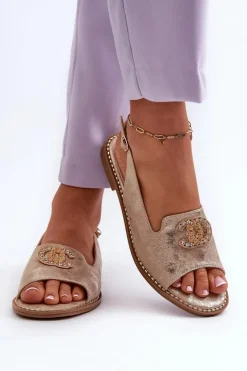 Hot Damskie buty S.Barski Damskie Sandały Z Ozdobą S.Barski KV27-049 Złote