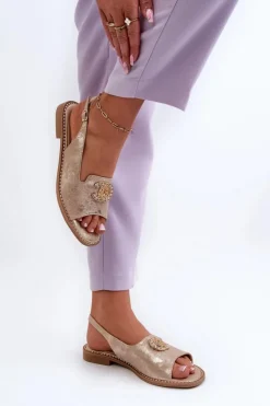 Hot Damskie buty S.Barski Damskie Sandały Z Ozdobą S.Barski KV27-049 Złote