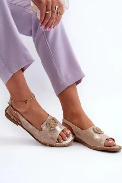 Hot Damskie buty S.Barski Damskie Sandały Z Ozdobą S.Barski KV27-049 Złote