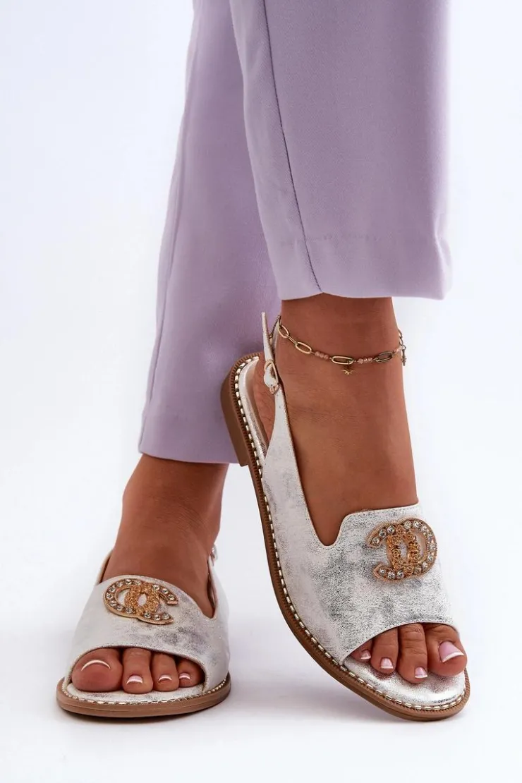 Damskie buty S.Barski Sandały Płaskie*Damskie Sandały Z Ozdobą S.Barski KV27-049 Srebrne