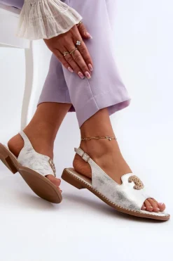 Damskie buty S.Barski Sandały Płaskie*Damskie Sandały Z Ozdobą S.Barski KV27-049 Srebrne